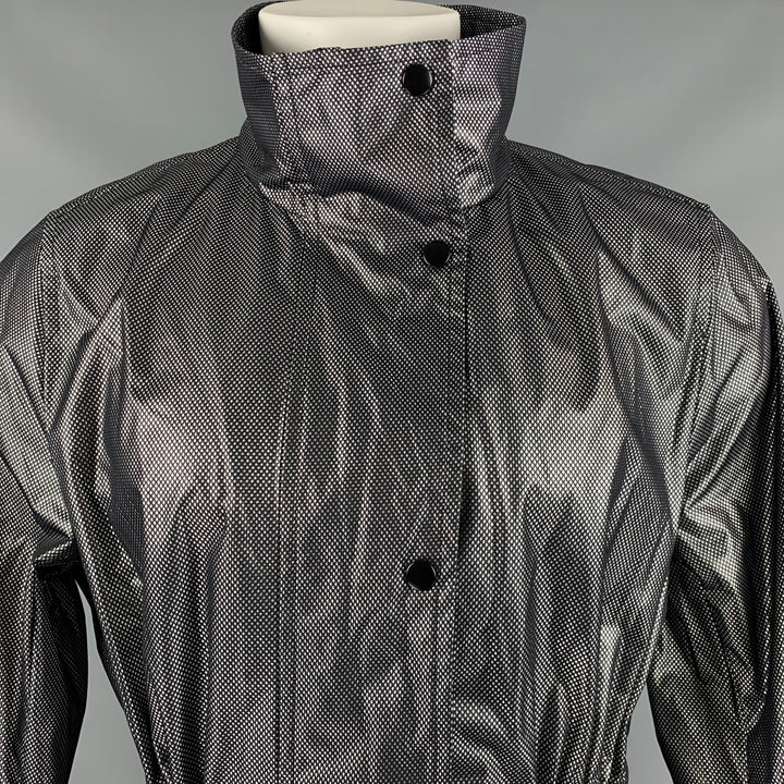 AKRIS Size 10 Black Silver Polyamide Bend Metallic Zip Snaps Coat