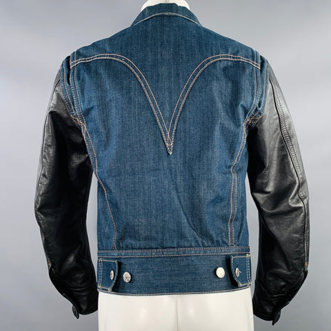 LEVI STRAUSS Size M Blue Black Mixed Fabrics Denim Western Jacket