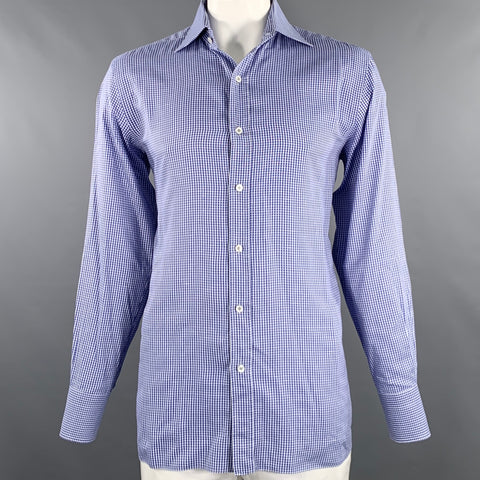 TOM FORD Chemise à manches longues boutonnée en coton à carreaux bleus et blancs, taille L