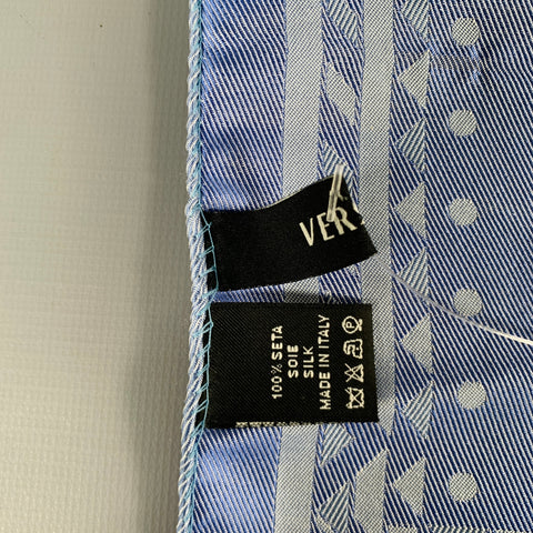 VERSACE Blue Light Blue Jacquard Geometric Dots Silk Pocket Square