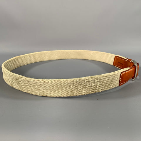 ERMENEGILDO ZEGNA Size 38 Cream Brown Mixed Fabrics Leather Elastic Belt