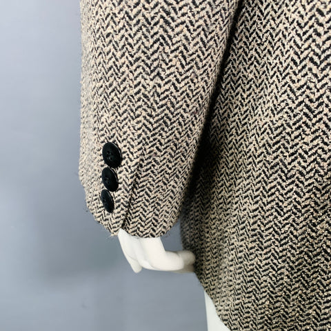 MARINA RINALDI Size L Black Beige Wool Blend Herringbone Jacket Blazer