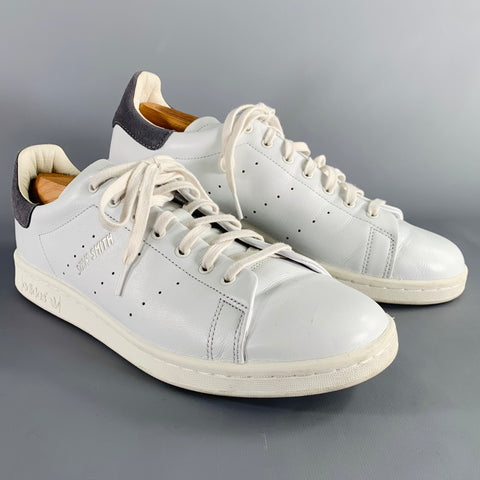ADIDAS Size 11.5 White Grey Color Block Leather Low Top Sneakers