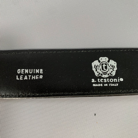 A. TESTONI Size 46 Black Pebble Grain Leather Belt