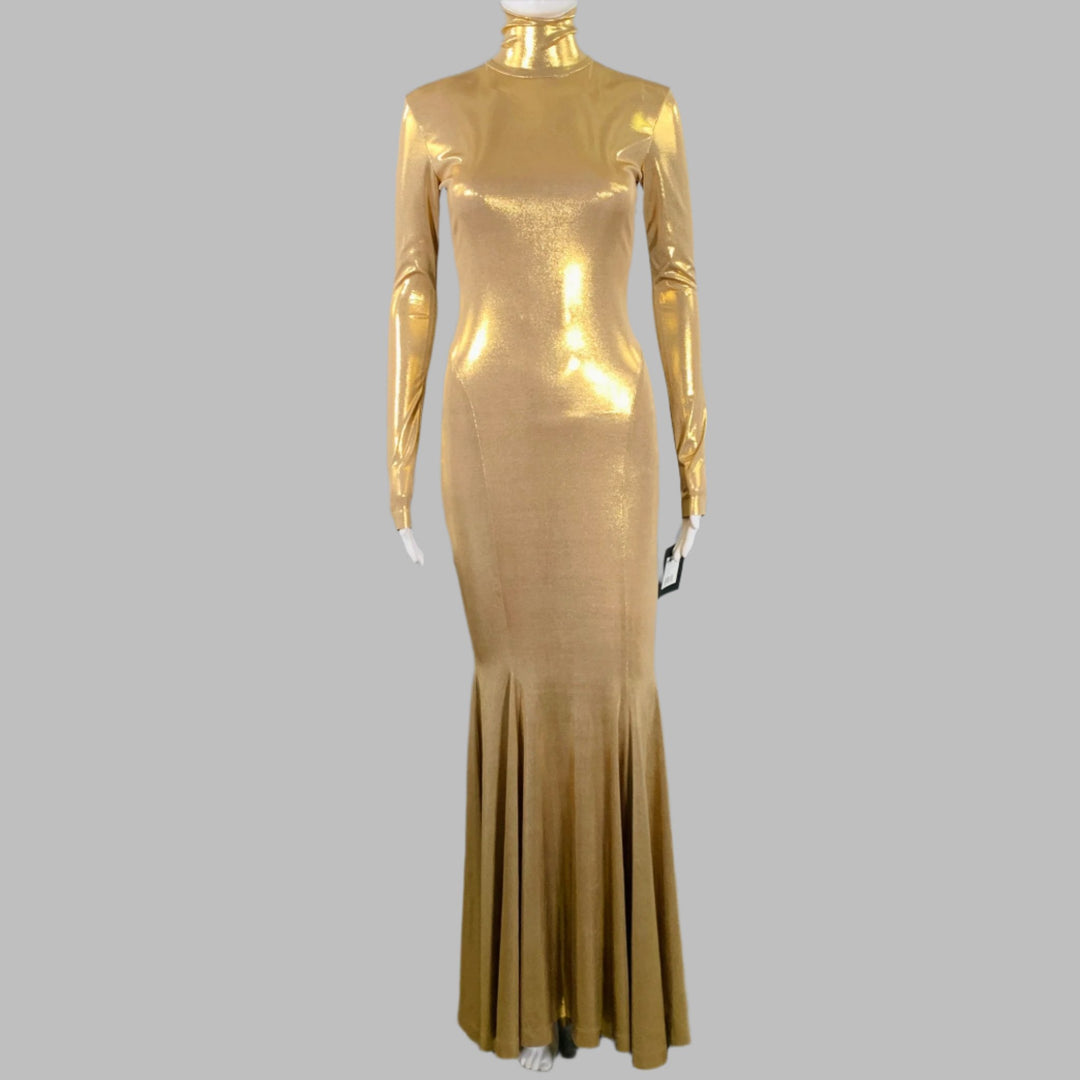 NORMA KAMALI Size XXS Gold Polyester Blend Long Sleeve Fishtail Evenin Sui Generis Designer Consignment NORMA KAMALI Size XXS Gold Polyester Blend Long Sleeve Fishtail Evenin Sui Generis Designer Consignment