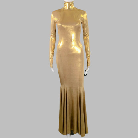 NORMA KAMALI Size XXS Gold Polyester Blend Long Sleeve Fishtail Evening Gown