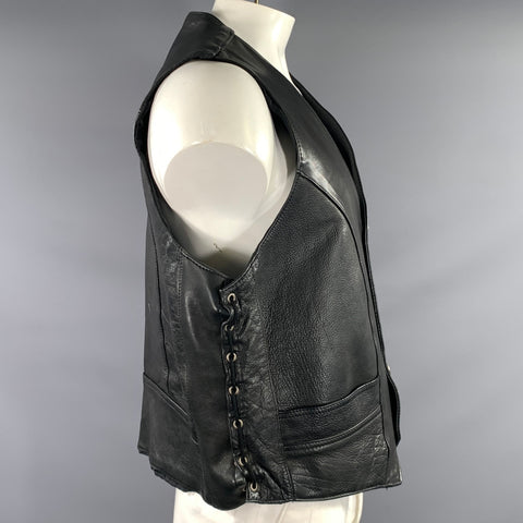 VANCE LEATHERS Size L Black Leather Vest