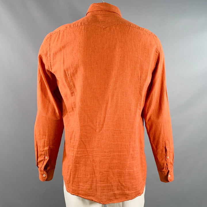 MASSIMO ALBA Size L Orange Black Stripe Linen Cotton Long Sleeve Shirt