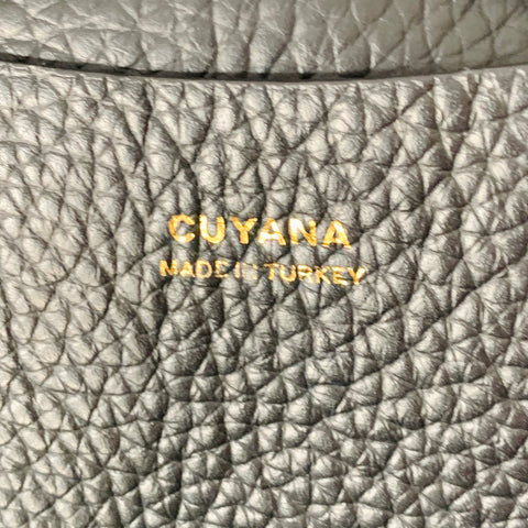 CUYANA Black Pebble Grain Leather Top Handles Tote Bag