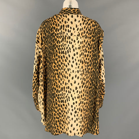 R13 Size XS Tan & Brown Animal Print Cotton Western Fringe Shirt