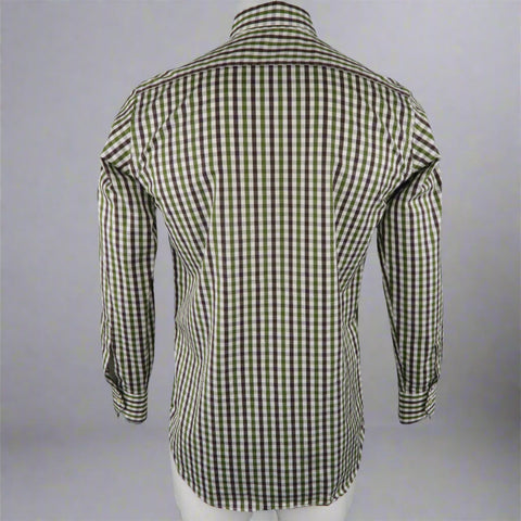 ETRO Size S White & Green Checkered Cotton Button Up Long Sleeve Shirt
