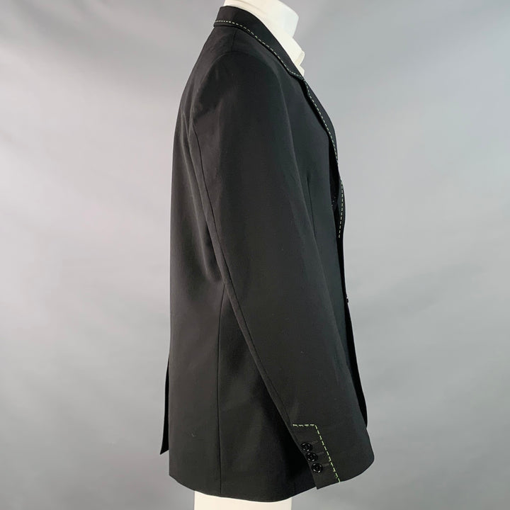 MSGM Size 34 Black Contrast Stitch Wool Blend Notch Lapel Sport Coat