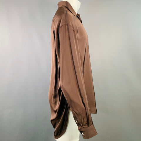 JACQUEMUS LA MONTAGNE Size S Brown Viscose Satin Spread Collar Long Sleeve Shirt
