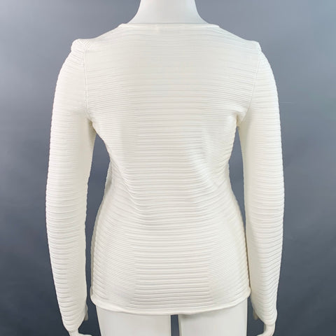 HUGO BOSS Size L White Viscose Blend Ribbed Long Sleeve Casual Top