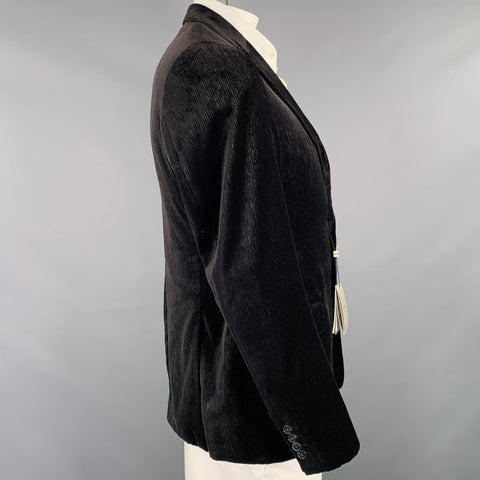 ARMANI COLLEZIONI Size 42 Black Velvet Wood Grain Polyester Sport Coat