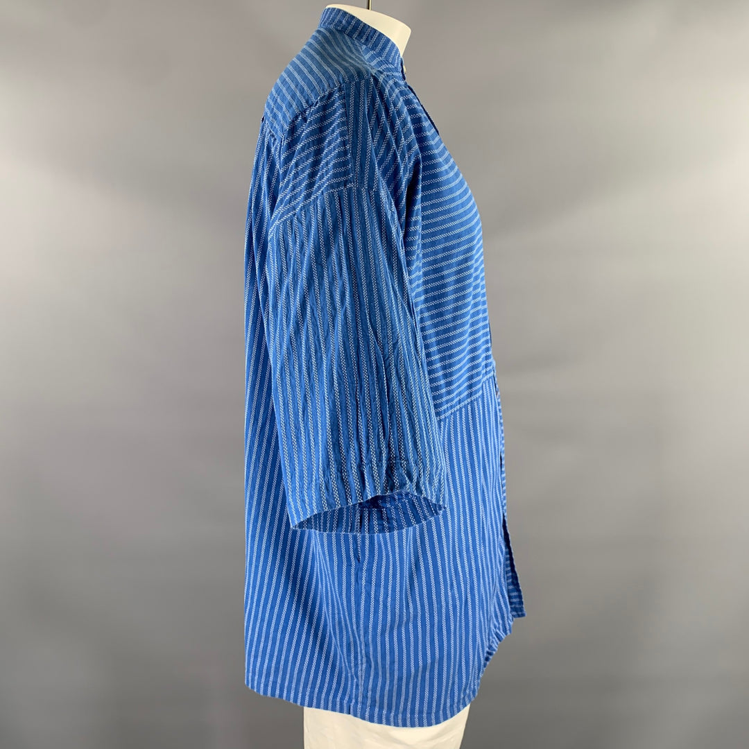 NEW MARKET GOODS Size L Blue White Stripe Cotton Short Sleeve Shirt