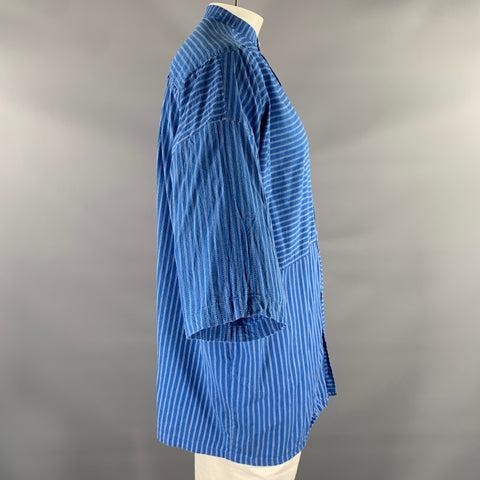 NEW MARKET GOODS Size L Blue White Stripe Cotton Short Sleeve Shirt