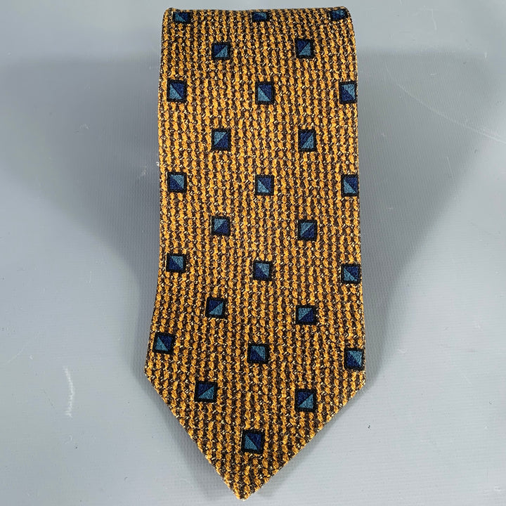 ERMENEGILDO ZEGNA Navy Beige Squares Silk Tie