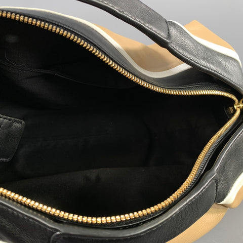 PHILLIP LIM Black Tan Color Block Leather Hobo Bag