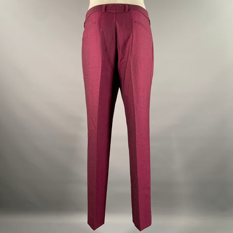 CALVIN KLEIN Size 42 Burgundy Nailhead Wool Notch Lapel Suit