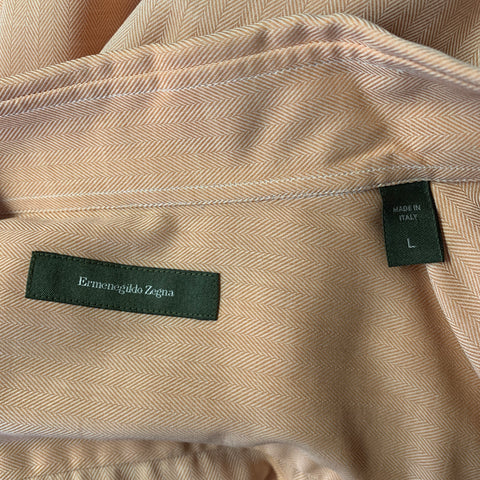 ERMENEGILDO ZEGNA Size L Orange Herringbone Cotton Button Down Long Sleeve Shirt