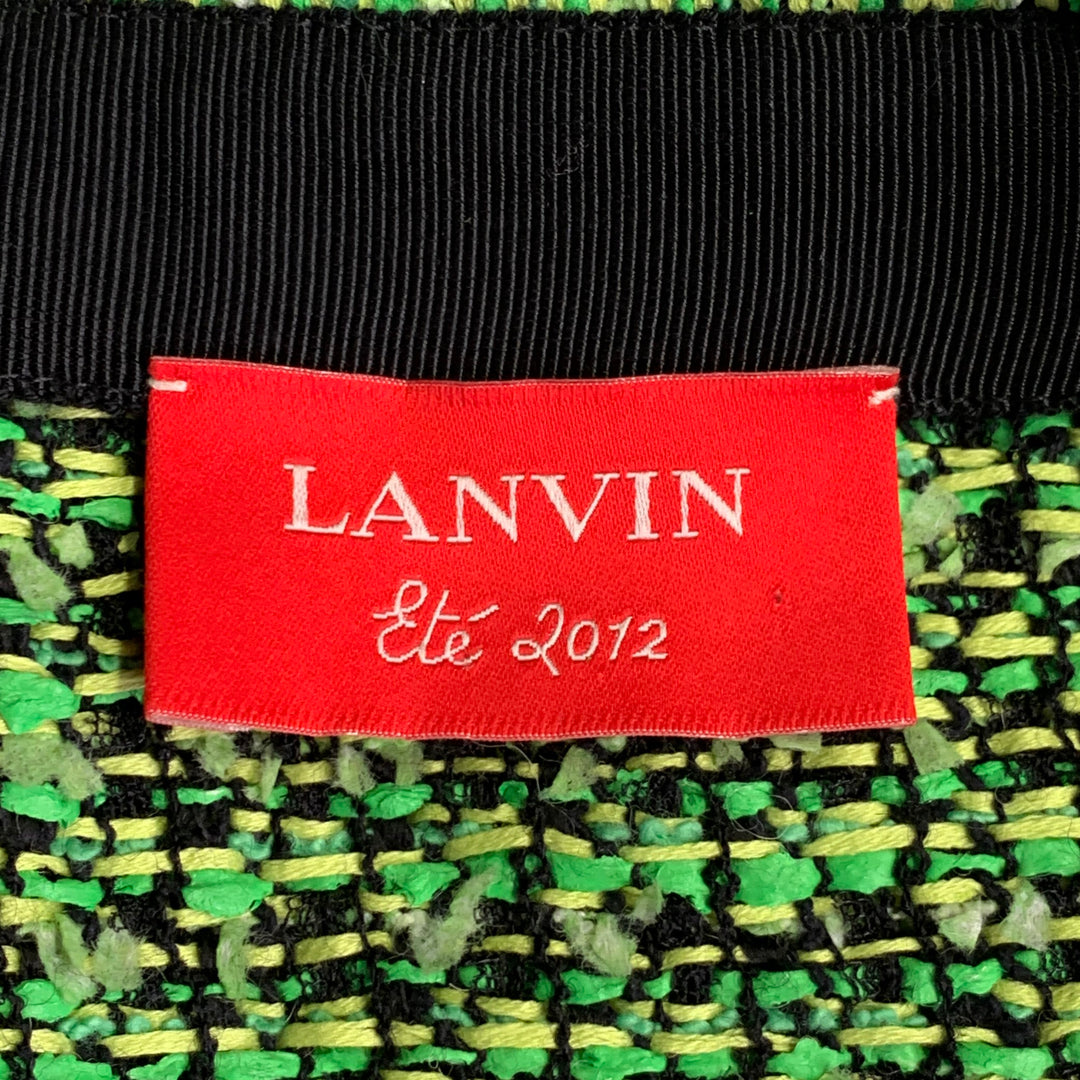 LANVIN 2012 Size 4 Green Black Cotton Blend Boucle Short Sleeve Skirt Set