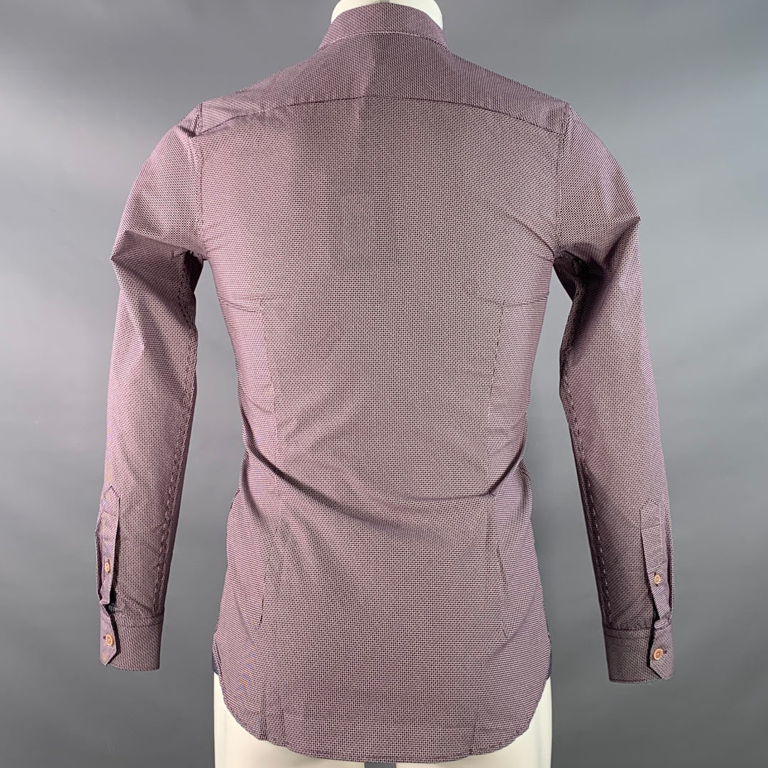 TED BAKER Size XS Femme Purple White Geometric Cotton Spread Collar Long Sleeve Shirt