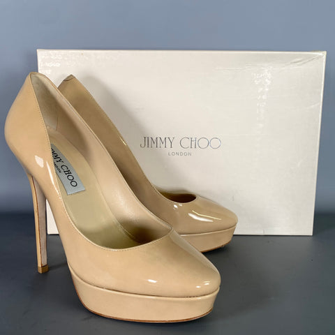JIMMY CHOO Size 6 Tan Nude Patent Leather Stiletto Pumps