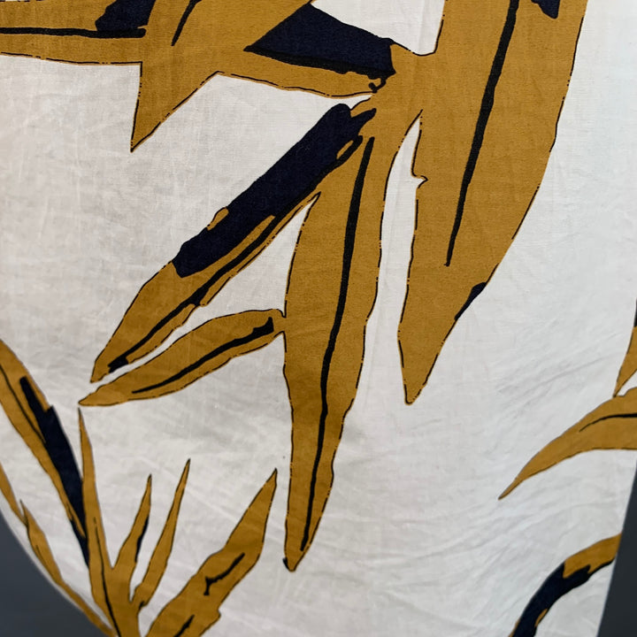 MARNI Size 2 White Mustard Cotton Tropical Leaves Half Placket Pullover