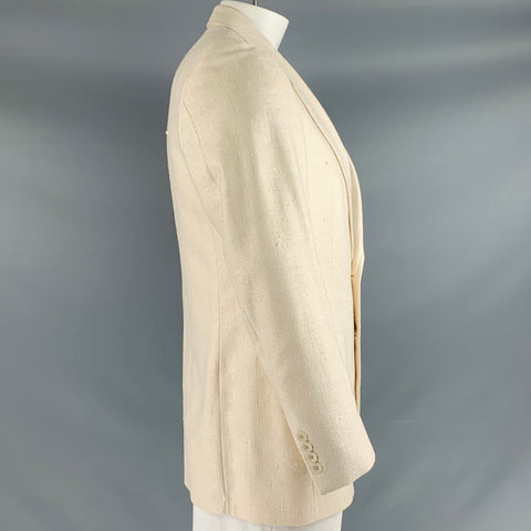 NEIMAN MARCUS Size 42 Beige Textured Silk Notch Lapel Sport Coat
