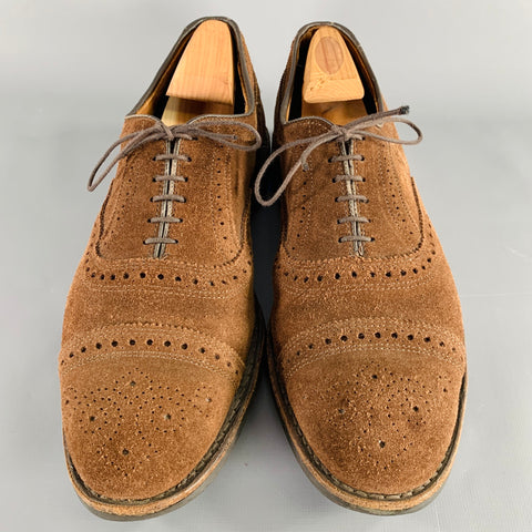 ALLEN EDMONDS Size 10.5 Strand Brown Perforated Suede Cap Toe Oxford Shoes