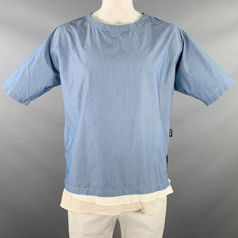 T-shirt ALEXANDER LEE CHANG taille L en mélange de coton bleu crème avec couches de tissus mixtes