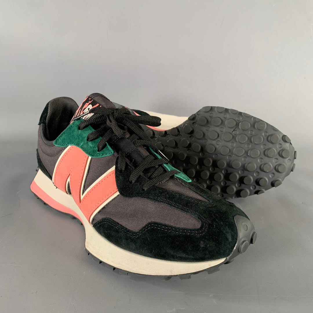 NEW BALANCE 327 Size 12 Black Cream & Pink Logo Canvas Runner Sneakers