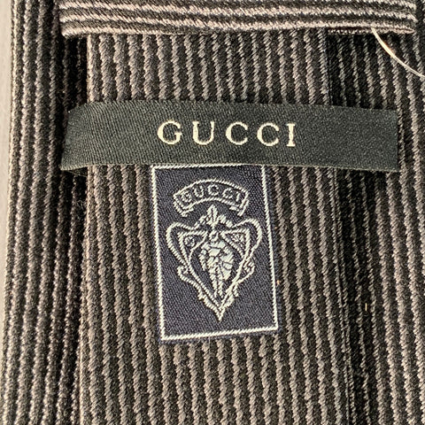GUCCI Black Grey Stripe Silk Tie