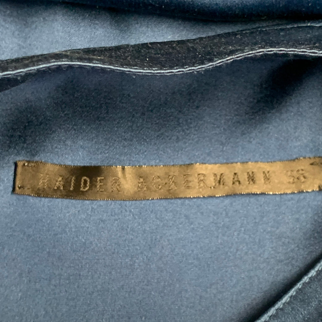 HAIDER ACKERMANN Size S Teal Silk Satin Nehru Collar Hidden Buttons Shirt