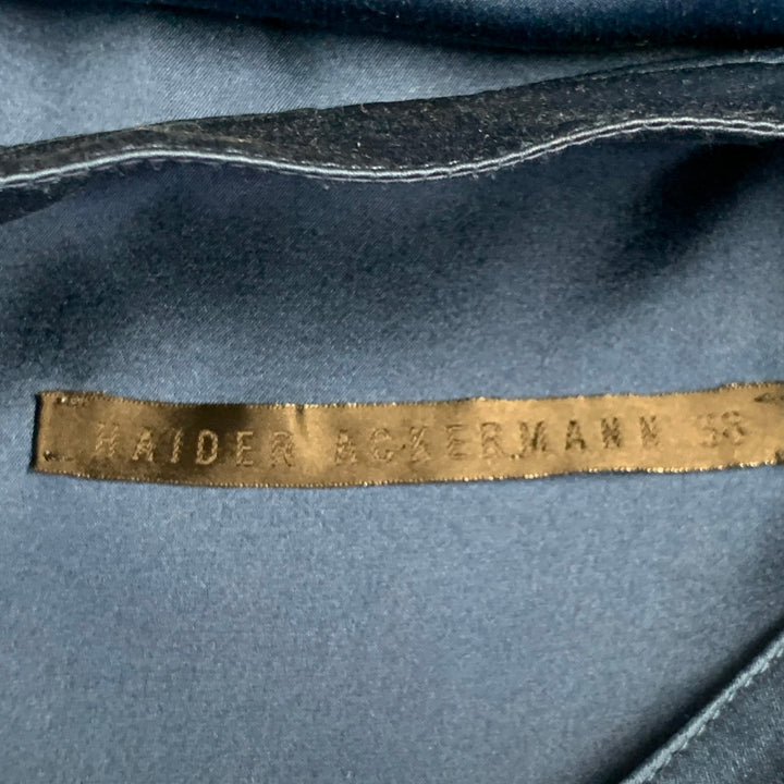 HAIDER ACKERMANN Size S Teal Silk Satin Nehru Collar Hidden Buttons Shirt