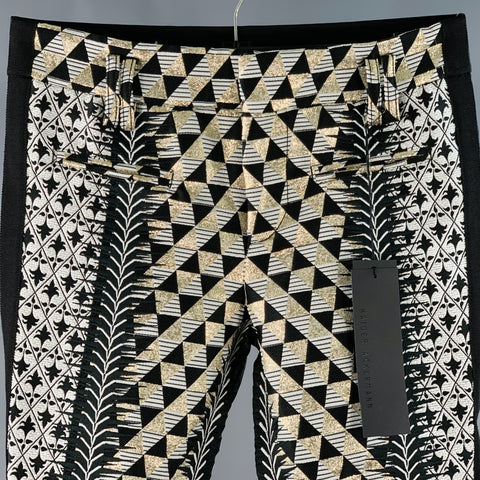HAIDER ACKERMANN Size 28 Black White Gold Jacquard Polyester Blend Skinny Dress Pants