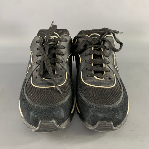 CHANEL Size 9 Black White M G26582 39 Monogram Trainer Sneakers