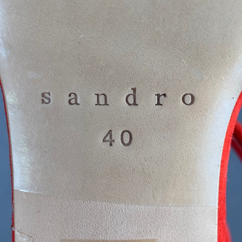 SANDRO Size 10 Tessa Red Suede Caged Chunky Heel Sandals