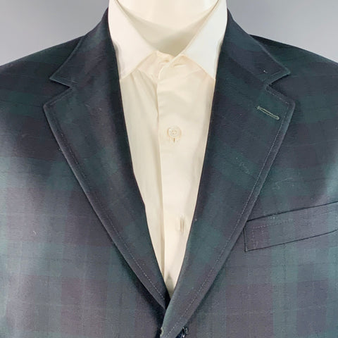 O'CONNELL'S Size 42 Black Green Blackwatch Plaid Virgin Wool Sport Coat