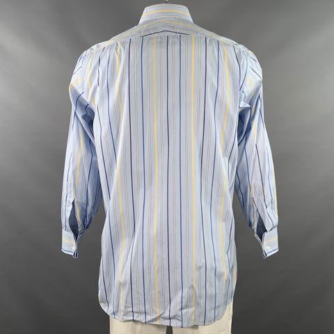 TURNBULL & ASSER Vintage Size L Blue Navy Yellow Stripe Cotton French Cuff Long Sleeve Shirt