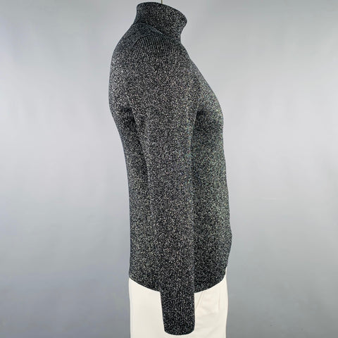 DG2 Size L Black Silver Ribbed Cotton Blend Turtleneck Pullover