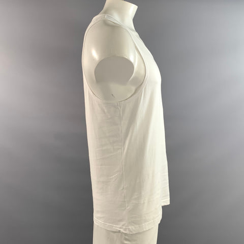 RON DORFF Size L White Black Graphic Cotton Oversized Tank Top