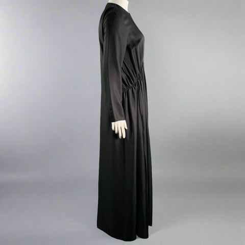 ESSE Size 8 Black Silk Ruched Long Sleeve Long Dress