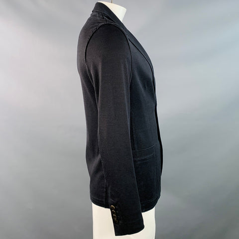 LANVIN Size L Black Silk Cotton Notch Lapel Jacket