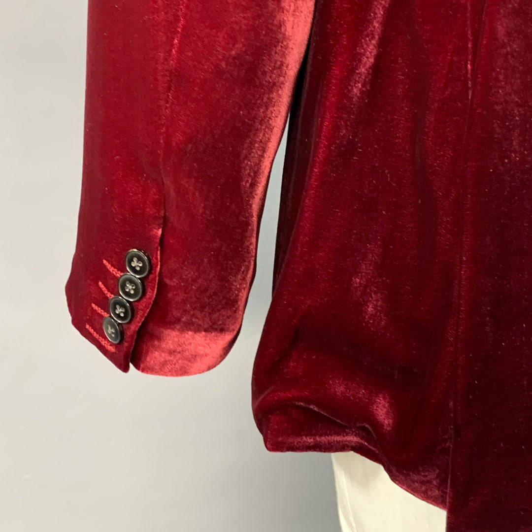 ARMANI COLLEZIONI Size 46 Long Burgundy Velvet Rayon Silk Sport Coat