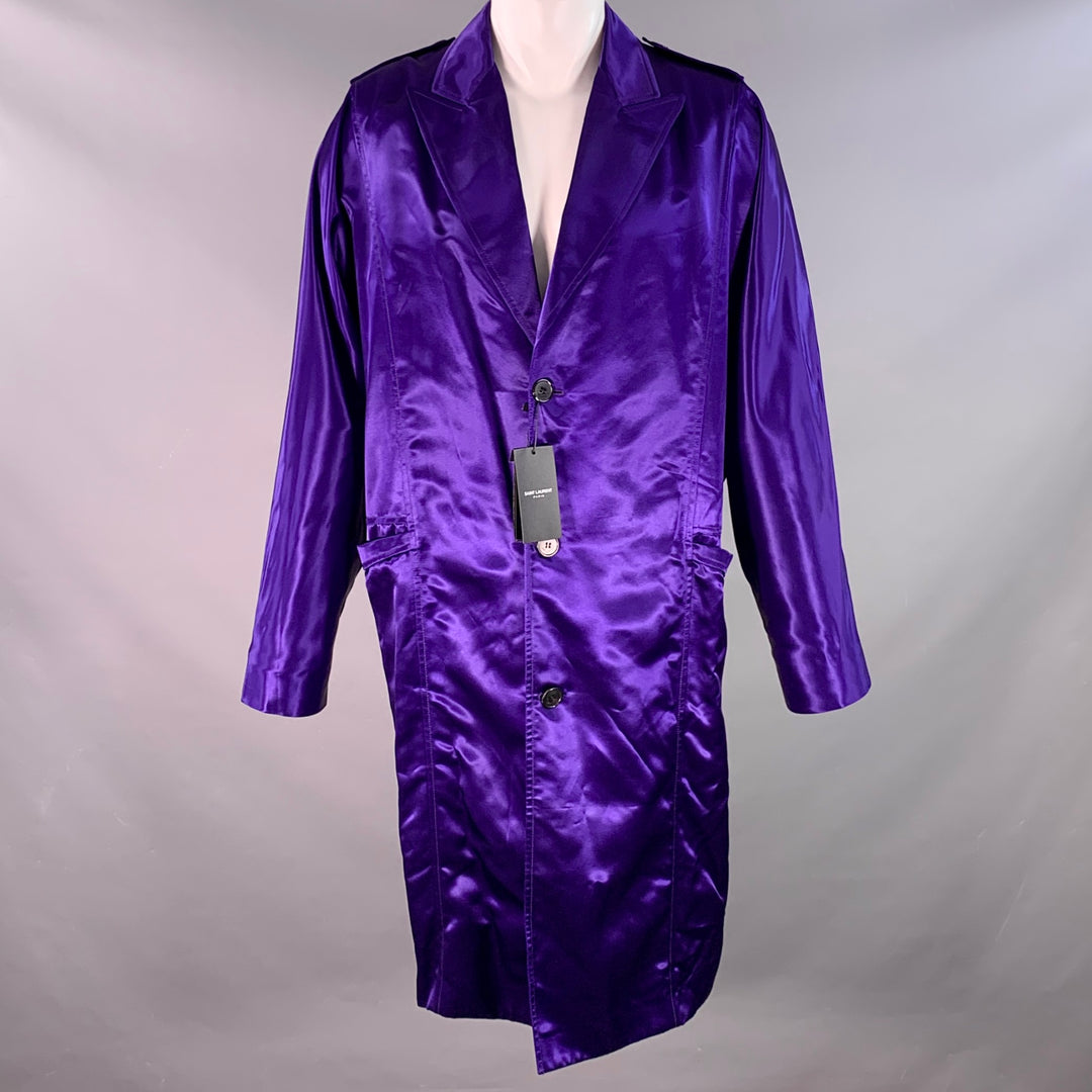 SAINT LAURENT FW22  Size 38 Purple Viscose Satin Peak Lapel Trench Coat