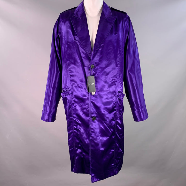 SAINT LAURENT FW22  Size 38 Purple Viscose Satin Peak Lapel Trench Coat
