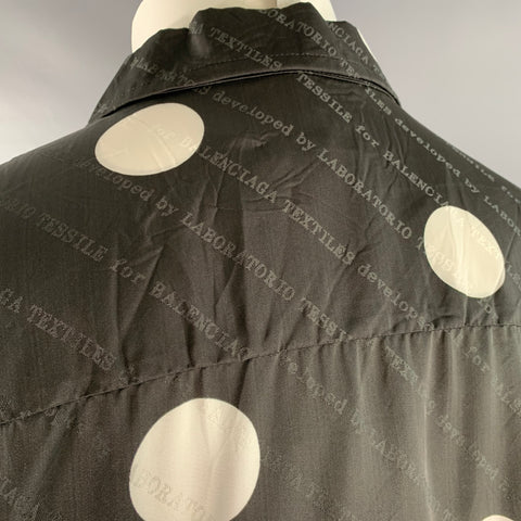 BALENCIAGA Size M Black White Polka Dot Viscose Silk Long Sleeve Shirt