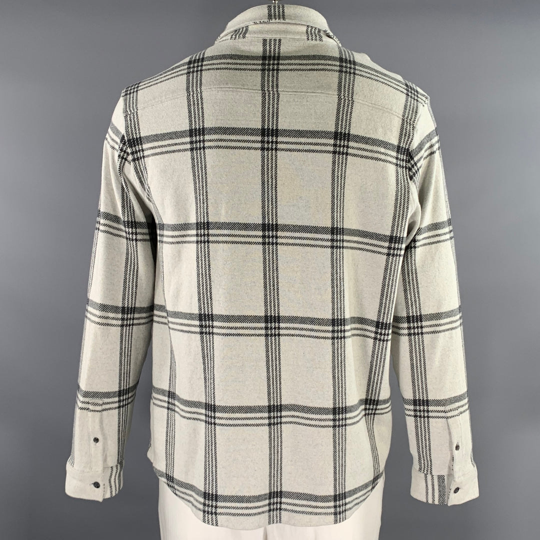 VINCE Size XL Grey Black Plaid Polyester Blend Button Up Long Sleeve Shirt